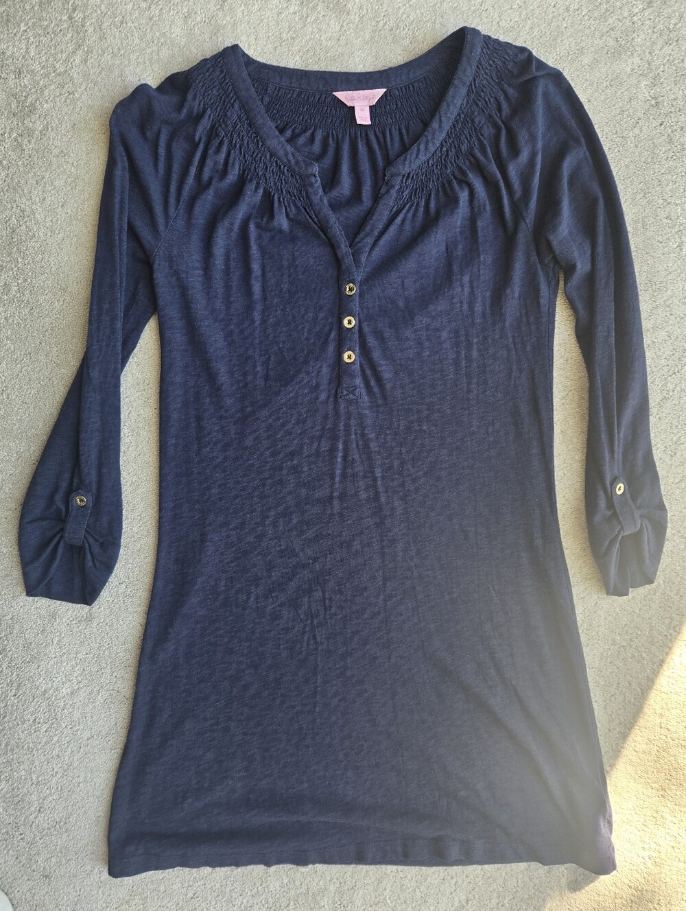 Lilly Pulitzer Navy Three-Button Smocked Neck Tunic Dress